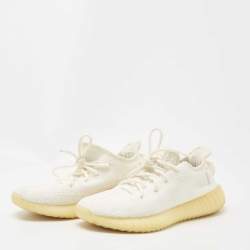 Pre Owned Yeezy x Adidas White Knit Fabric Boost 350 V2 Cream White Sneakers Size 38