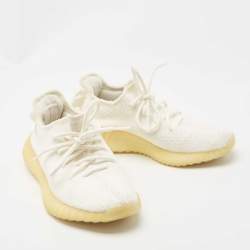 Pre Owned Yeezy x Adidas White Knit Fabric Boost 350 V2 Cream White Sneakers Size 38