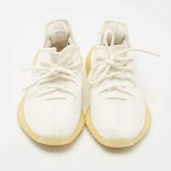 Pre Owned Yeezy x Adidas White Knit Fabric Boost 350 V2 Cream White Sneakers Size 38