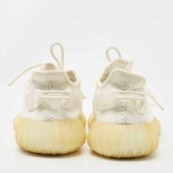Pre Owned Yeezy x Adidas White Knit Fabric Boost 350 V2 Cream White Sneakers Size 38