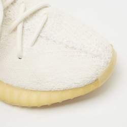 Pre Owned Yeezy x Adidas White Knit Fabric Boost 350 V2 Cream White Sneakers Size 38
