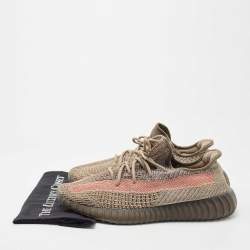 Pre Owned Yeezy x Adidas Brown Knit Fabric Boost 350 V2 Ash Stone Sneakers Size 46 2/3