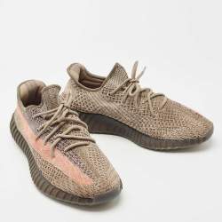 Pre Owned Yeezy x Adidas Brown Knit Fabric Boost 350 V2 Ash Stone Sneakers Size 46 2/3