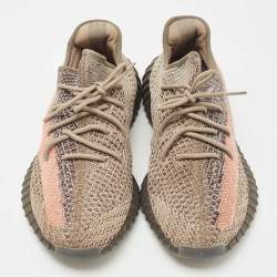 Pre Owned Yeezy x Adidas Brown Knit Fabric Boost 350 V2 Ash Stone Sneakers Size 46 2/3