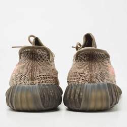 Pre Owned Yeezy x Adidas Brown Knit Fabric Boost 350 V2 Ash Stone Sneakers Size 46 2/3