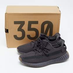 Pre Owned Yeezy x Adidas Black Knit Fabric Boost 350 V2 Cinder Sneakers Size 44