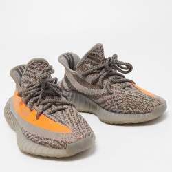 Pre Owned Yeezy x Adidas Grey Knit Fabric Boost 350 V2  Sneakers Size 40