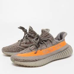 Pre Owned Yeezy x Adidas Grey Knit Fabric Boost 350 V2  Sneakers Size 40