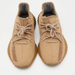 Pre Owned Yeezy x Adidas Brown Knit Fabric Boost 350 V2  Earth Sneakers Size 39 1/3