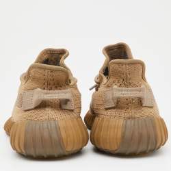 Pre Owned Yeezy x Adidas Brown Knit Fabric Boost 350 V2  Earth Sneakers Size 39 1/3