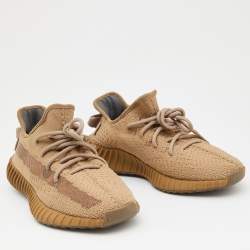 Pre Owned Yeezy x Adidas Brown Knit Fabric Boost 350 V2  Earth Sneakers Size 39 1/3