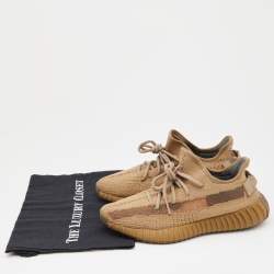 Pre Owned Yeezy x Adidas Brown Knit Fabric Boost 350 V2  Earth Sneakers Size 39 1/3