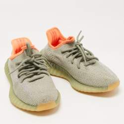 Pre Owned Yeezy x Adidas Green Knit Fabric Boost 350 V2 Desert Sage Sneakers Size 38 2/3