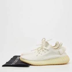 Pre Owned Yeezy x Adidas White Knit Fabric Boost 350 V2 Triple White Sneakers Size 38 2/3