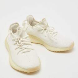 Pre Owned Yeezy x Adidas White Knit Fabric Boost 350 V2 Triple White Sneakers Size 38 2/3