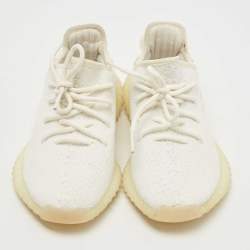 Pre Owned Yeezy x Adidas White Knit Fabric Boost 350 V2 Triple White Sneakers Size 38 2/3