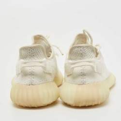 Pre Owned Yeezy x Adidas White Knit Fabric Boost 350 V2 Triple White Sneakers Size 38 2/3