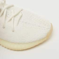Pre Owned Yeezy x Adidas White Knit Fabric Boost 350 V2 Triple White Sneakers Size 38 2/3