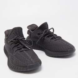 Pre Owned Yeezy x adiddas Black Knit Fabric 350-V2 Static Black Reflective Sneakers Size 44