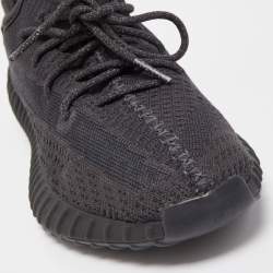 Pre Owned Yeezy x adiddas Black Knit Fabric 350-V2 Static Black Reflective Sneakers Size 44