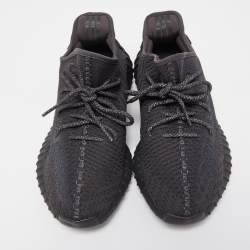 Pre Owned Yeezy x adiddas Black Knit Fabric 350-V2 Static Black Reflective Sneakers Size 44