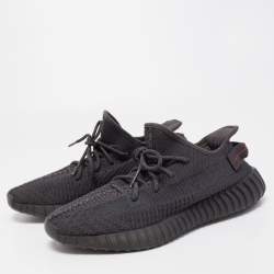 Pre Owned Yeezy x adiddas Black Knit Fabric 350-V2 Static Black Reflective Sneakers Size 44