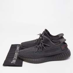 Pre Owned Yeezy x adiddas Black Knit Fabric 350-V2 Static Black Reflective Sneakers Size 44