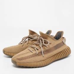 Pre Owned Yeezy x adiddas Brown Knit Fabric 350-v2 Earth Sneakers Size 44