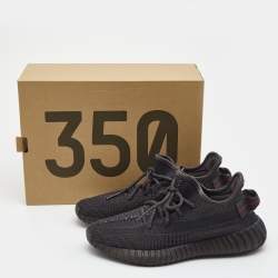 Pre Owned Adidas Yeezy Black Knit Fabric Boost 350 V2 Black Sneakers Size 40
