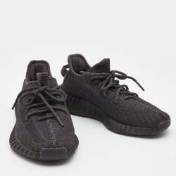 Pre Owned Adidas Yeezy Black Knit Fabric Boost 350 V2 Black Sneakers Size 40