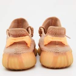 Pre Owned Yeezy x Adidas Orange Knit Fabric Boost 350 V2 Clay Sneakers Size 43 1/3