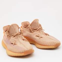 Pre Owned Yeezy x Adidas Orange Knit Fabric Boost 350 V2 Clay Sneakers Size 43 1/3