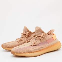 Pre Owned Yeezy x Adidas Orange Knit Fabric Boost 350 V2 Clay Sneakers Size 43 1/3