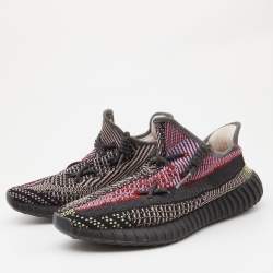 Pre Owned Yeezy x Adidas Black Knit Fabric Boost 350 V2 Yecheil Sneakers Size 43 1/3