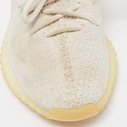 Pre Owned Yeezy x Adidas White Knit Fabric Boost 350 V2 Triple White Sneakers Size 39 1/3