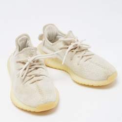 Pre Owned Yeezy x Adidas White Knit Fabric Boost 350 V2 Triple White Sneakers Size 39 1/3