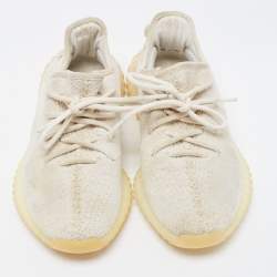 Pre Owned Yeezy x Adidas White Knit Fabric Boost 350 V2 Triple White Sneakers Size 39 1/3