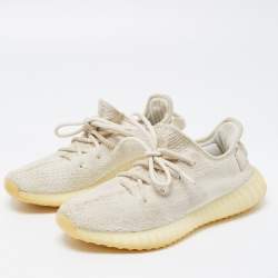 Pre Owned Yeezy x Adidas White Knit Fabric Boost 350 V2 Triple White Sneakers Size 39 1/3
