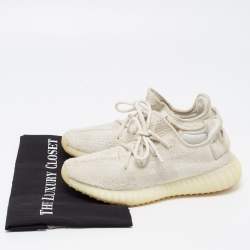Pre Owned Yeezy x Adidas White Knit Fabric Boost 350 V2 Triple White Sneakers Size 39 1/3