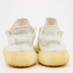 Pre Owned Yeezy x Adidas White Knit Fabric Boost 350 V2 Cream Sneakers Size 43 1/3