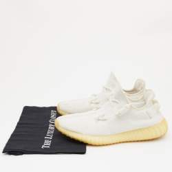 Pre Owned Yeezy x Adidas White Knit Fabric Boost 350 V2 Cream Sneakers Size 43 1/3