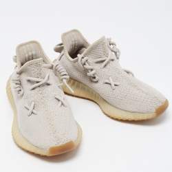 Pre Owned Yeezy x Adidas Grey Knit Fabric Boost 350 V2 Sesame Sneakers Size 39 1/3
