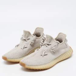 Pre Owned Yeezy x Adidas Grey Knit Fabric Boost 350 V2 Sesame Sneakers Size 39 1/3