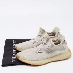 Pre Owned Yeezy x Adidas Grey Knit Fabric Boost 350 V2 Sesame Sneakers Size 39 1/3