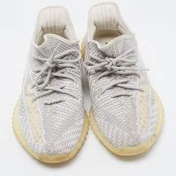 مملوكة مسبقًا Yeezy x Adidas White/Grey Knit Fabric Boost 350 V2 Static Reflective Sneakers Size 45 1/3