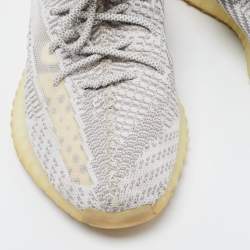 مملوكة مسبقًا Yeezy x Adidas White/Grey Knit Fabric Boost 350 V2 Static Reflective Sneakers Size 45 1/3