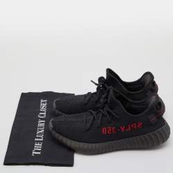 Pre Owned Yeezy x Adidas Black/Red Knit Fabric Boost 350 V2 Bred Sneakers Size 40 2/3