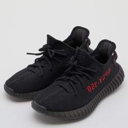 Yeezy x Adidas Black/Red Knit Fabric Boost 350 V2 Bred Sneakers