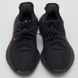 Pre Owned Yeezy x Adidas Black/Red Knit Fabric Boost 350 V2 Bred Sneakers Size 40 2/3