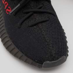 Pre Owned Yeezy x Adidas Black/Red Knit Fabric Boost 350 V2 Bred Sneakers Size 40 2/3